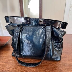 Vintage Patent Leather Reiss Super Shoulder Bag Navy | 2007